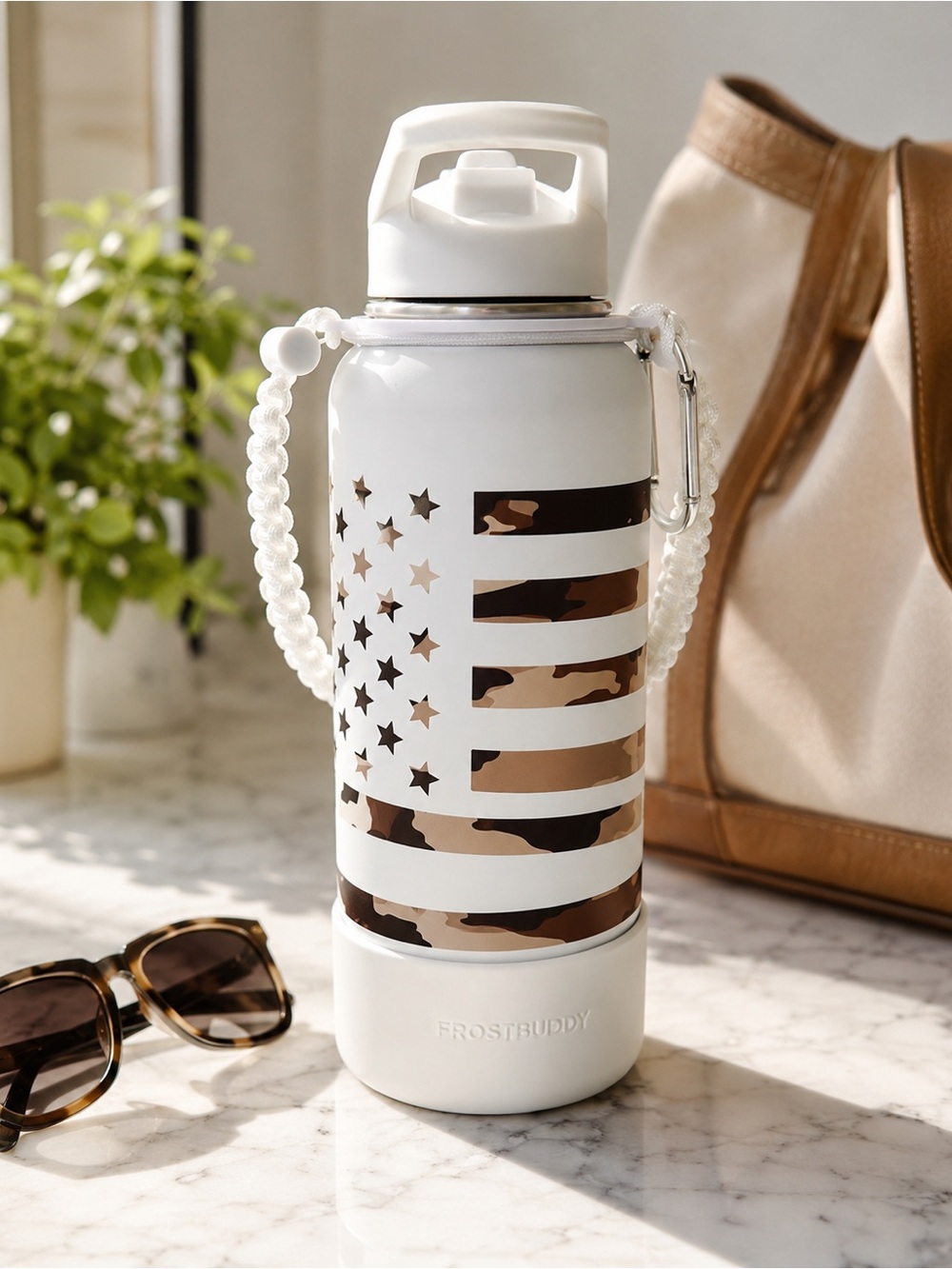 Frost Buddy 40oz Sports Buddy Universal Water Bottle Camo American Flag